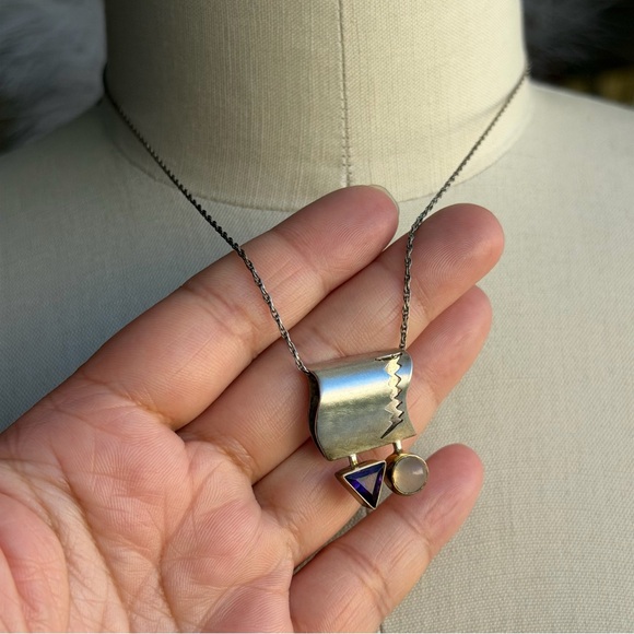 WRE Vintage Artisan Abstract Modernist Amethyst White Stone 925 Pendant Necklace - Picture 14 of 15